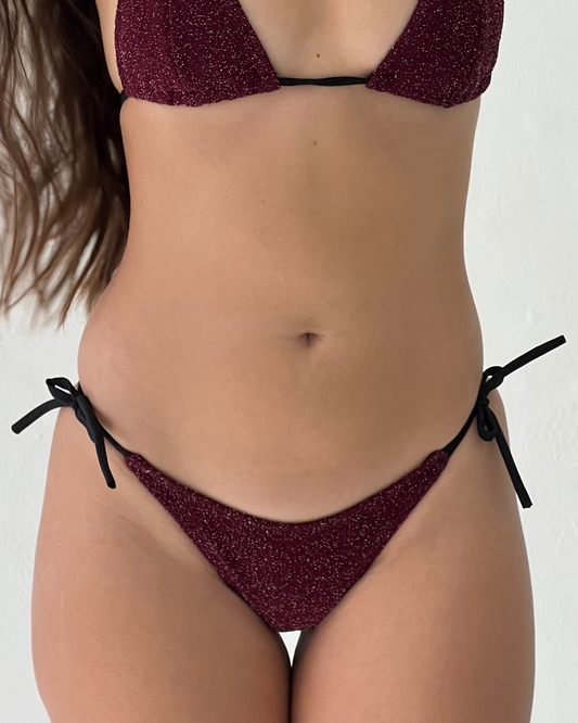 Ynes - Red shimmer side-tie bikini bottom