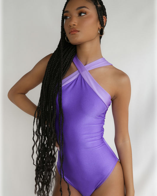 Victoria - Purple halter cut one-piece swimsuit