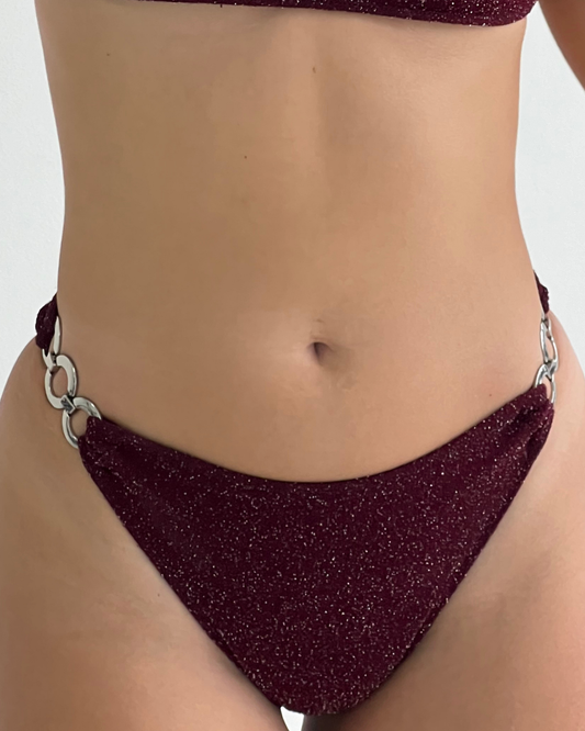 Riviera - Red shimmer bikini bottom with embellished chain